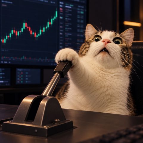 Cat at desk pulling the lever